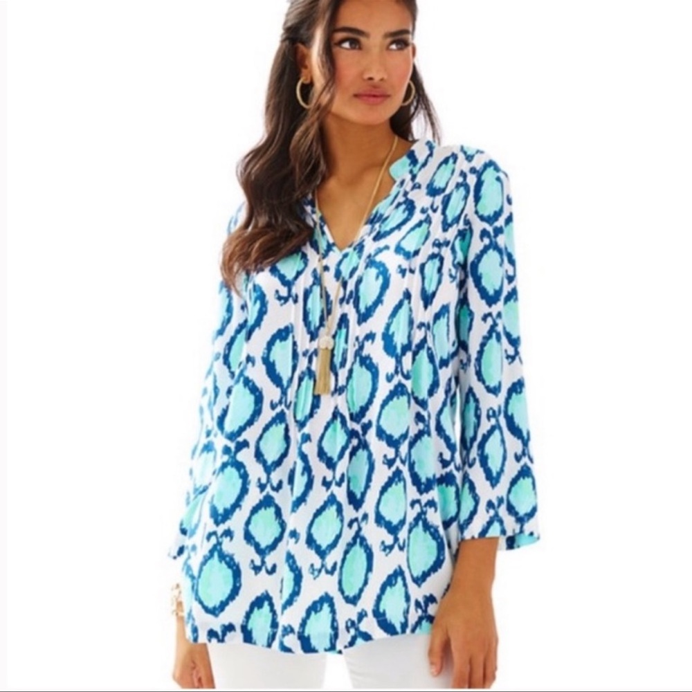 Lilly Pulitzer Blue & Aqua Ikat V-Neck Tunic